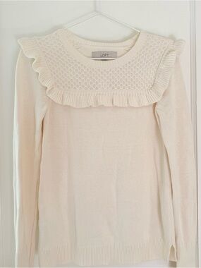 LOFT Cream Ruffle Yoke Sweater size XS cottage core … coastal